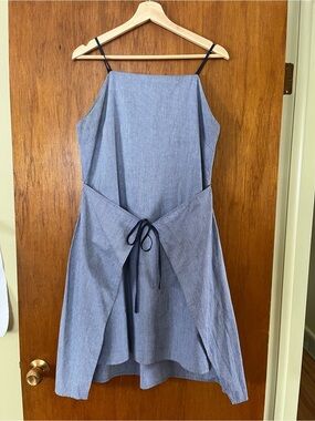 Blue Pinstripe Tie-Front Sundress Apron Dress
